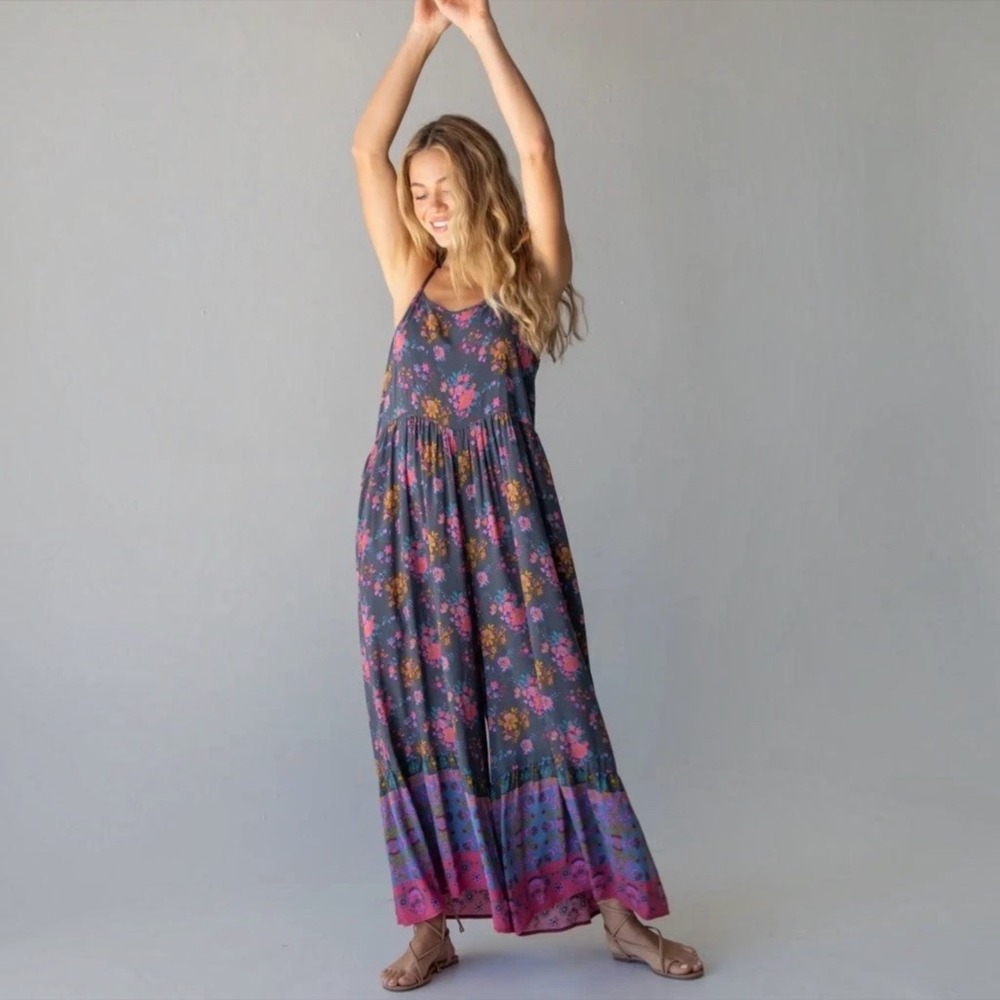 Natural Life Zoe Wide Leg Jumpsuit Romper Colorful Floral Boho Cute Size Medium